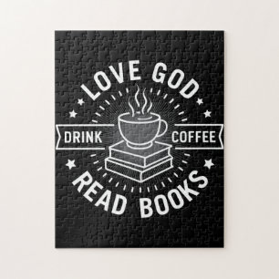 Kärlek Gud Drink Coffee Read Bokar Älskare Vintage Pussel