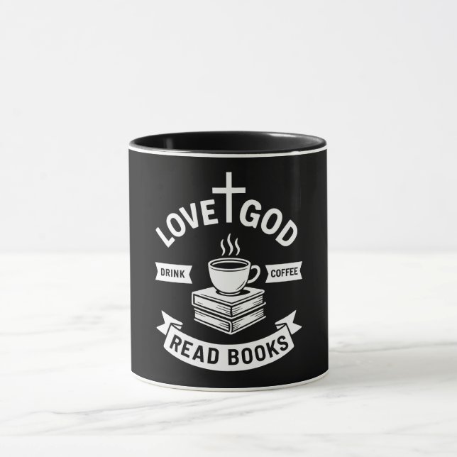 Kärlek Gud Drink Coffee Read Bokar Christian Faith Mugg (Center)