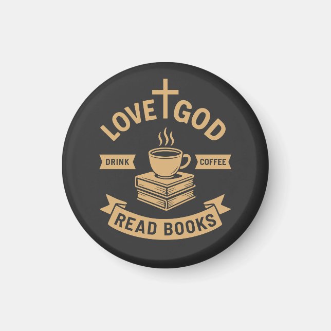 Kärlek Gud Drink Coffee Read Bokar Christian Magnet (Framsidan)