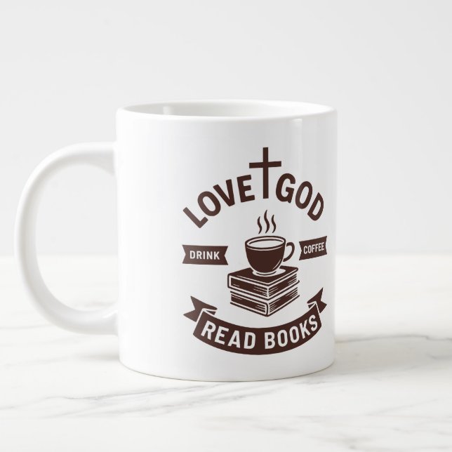 Kärlek Gud Drink Coffee Read Bokar Christian Vinta Jumbo Mugg (Vänster)