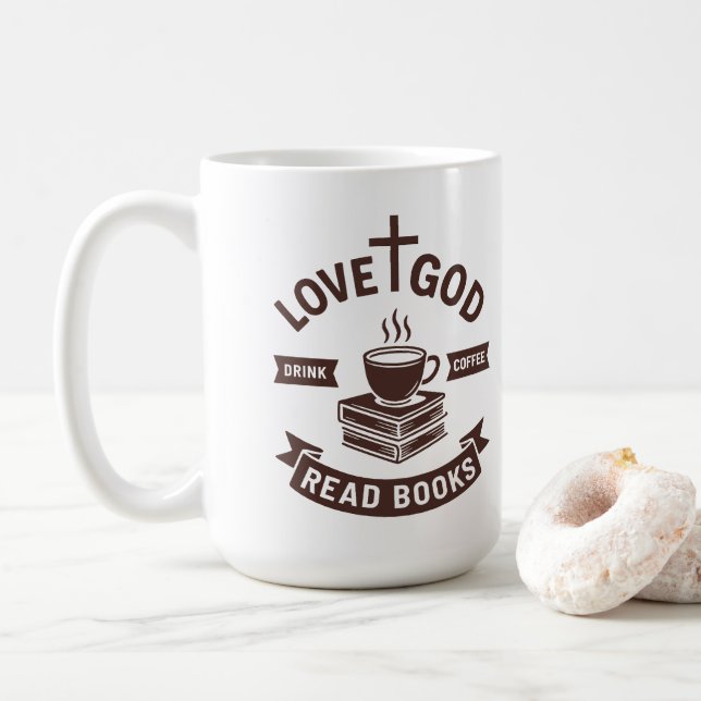 Kärlek Gud Drink Coffee Read Bokar Christian Vinta Kaffemugg (Med munk)