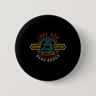 Kärlek Gud Drink-kaffe Läs Bokar Älskare Vintage C Knapp