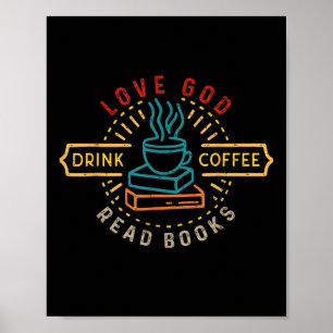 Kärlek Gud Drink-kaffe Läs Bokar Älskare Vintage C Poster