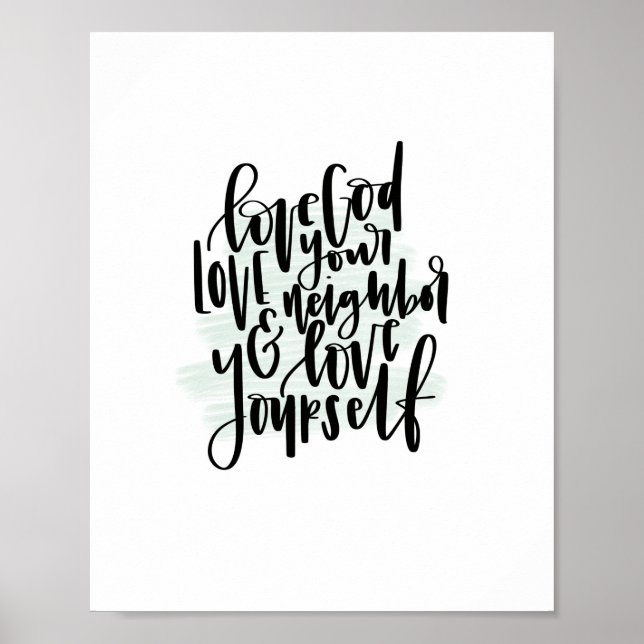 Kärlek gud Kärlek Din granne och Kärlek själv Post Poster (Framsidan)