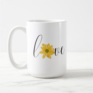 Kärlek Gul Blomma Groovy Hippie Handstil Kaffemugg
