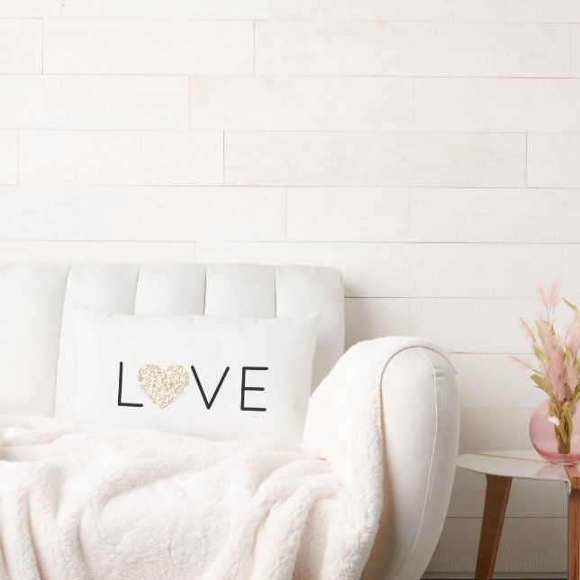 KÄRLEK Guld Blommigt Heart Typography Elegant bröl Lumbarkudde (Soffa)