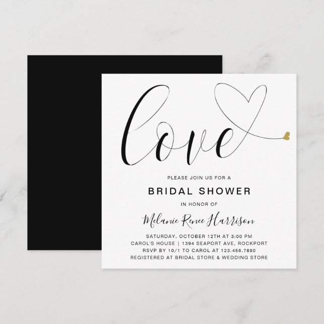 Kärlek Guld Heart Black White Modern Möhippa Inbjudningar (Fram/baksida)