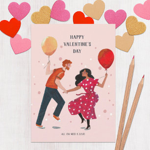 Kärlek gullig rosa romantik dans folk valentins kort