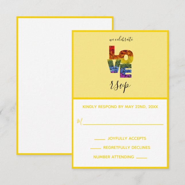 KÄRLEK Gult som likkönade Bröllop OSA-kort OSA Kort (Fram/baksida)