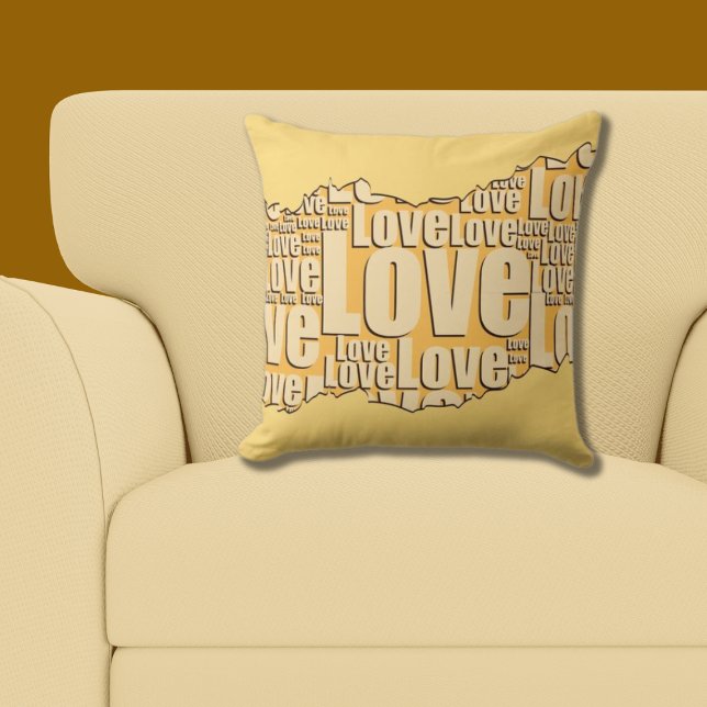 Kärlek Gult Typografi Mönster Kudde (Love Yellow Typography Pattern Throw Pillow)