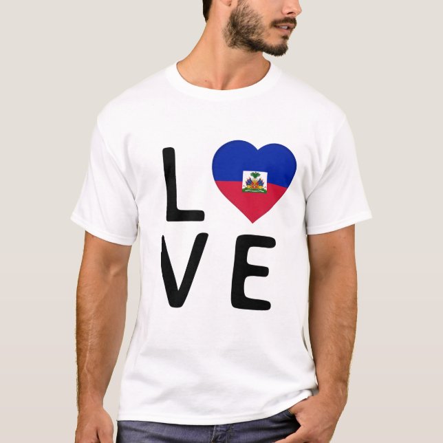 Kärlek - Haiti Flagga T Shirt (Framsida)