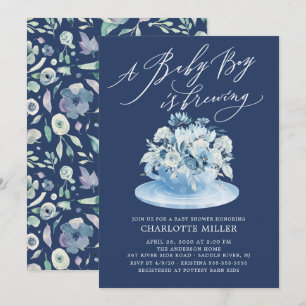 Kärlek håller på att blåa Blommigten Pojke Tea Sho Inbjudningar