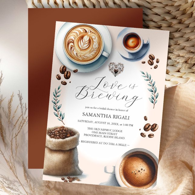 Kärlek håller på att blåsa upp Möhippa-kaffe Inbjudningar (Love is brewing brunch bridal shower invitations features watercolor coffee illustrated design)