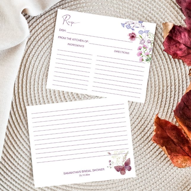 Kärlek håller på att blomstra boho-kort för vilda  (Love is blooming boho wildflower bridal shower recipe card)