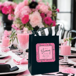 Kärlek håller på att blomstra rosa och svart blomm fyrkantigt klistermärke