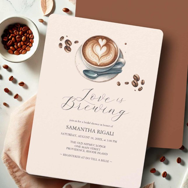 Kärlek håller på att bryta kaffeinbjudan till Möhi Inbjudningar (Coffee bridal shower invitations love is brewing theme by Victoria Grigaliunas of Do Tell A Belle)