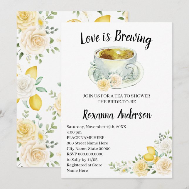 Kärlek håller på att bryta Lemons & Ro Tea Möhippa Inbjudningar (Fram/baksida)