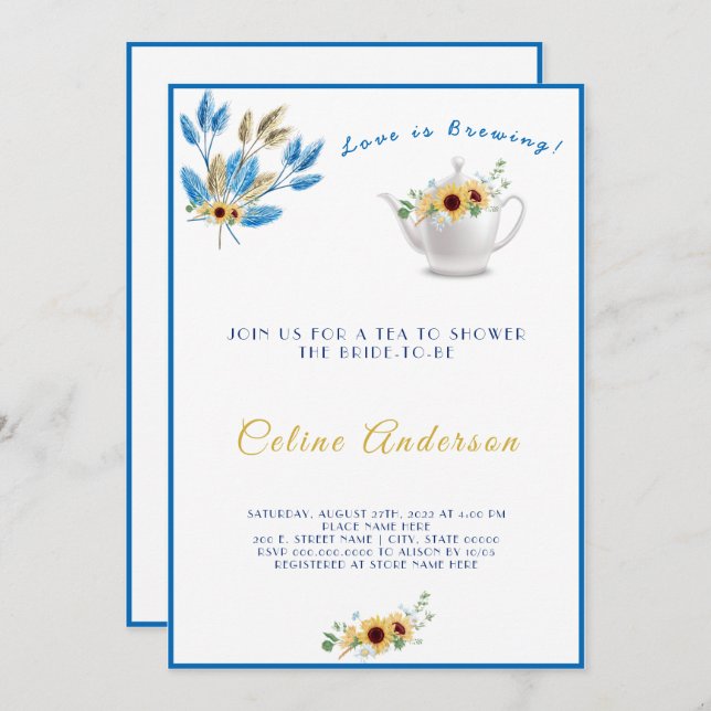 Kärlek håller på att bryta Möhippan för Tea-inbjud Inbjudningar (Fram/baksida)