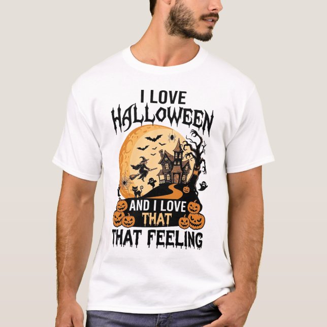 Kärlek Halloween Spökhus Måne Häxa Pumpa_1 T Shirt (Framsida)