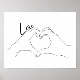 Kärlek Hand Heart Line Art Teckning Cute Modern Poster