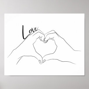 Kärlek Hand Heart Line Art Teckning Cute Modern Poster