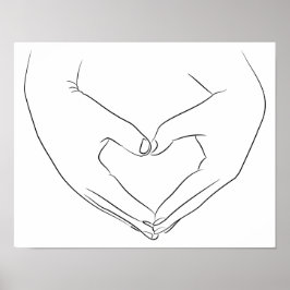 Kärlek Hand Heart Line Art Teckning Cute Modern Poster