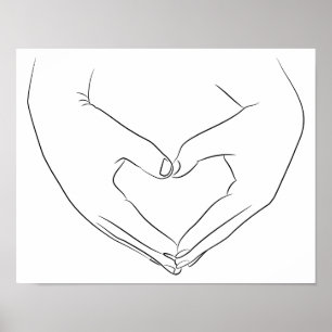 Kärlek Hand Heart Line Art Teckning Cute Modern Poster