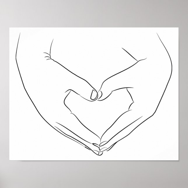 Kärlek Hand Heart Line Art Teckning Cute Modern Poster (Framsidan)