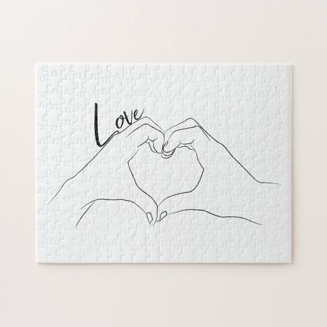Kärlek Hand Heart Line Art Teckning Cute Modern Pussel (Horisontell)