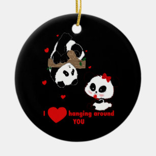 Kärlek Hanging runt din PANDA BEARS av LeahG Julgransprydnad Keramik