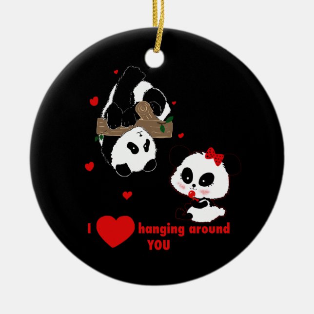 Kärlek Hanging runt din PANDA BEARS av LeahG Julgransprydnad Keramik (Framsidan)