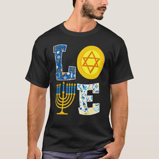 Kärlek Hanukkah Chanukah Menorah Pajama Matching F T Shirt (Framsida)