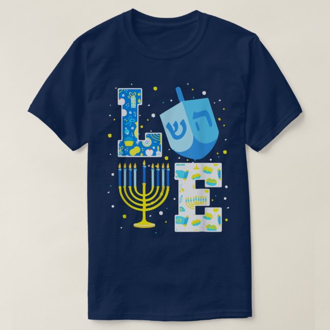 Kärlek Hanukkah Chanukah Menorah Pajama Matching F T Shirt (Design framsida)