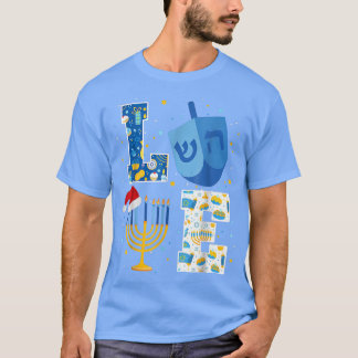 Kärlek Hanukkah Dekorations Dreidel Menorah Chanuk T Shirt