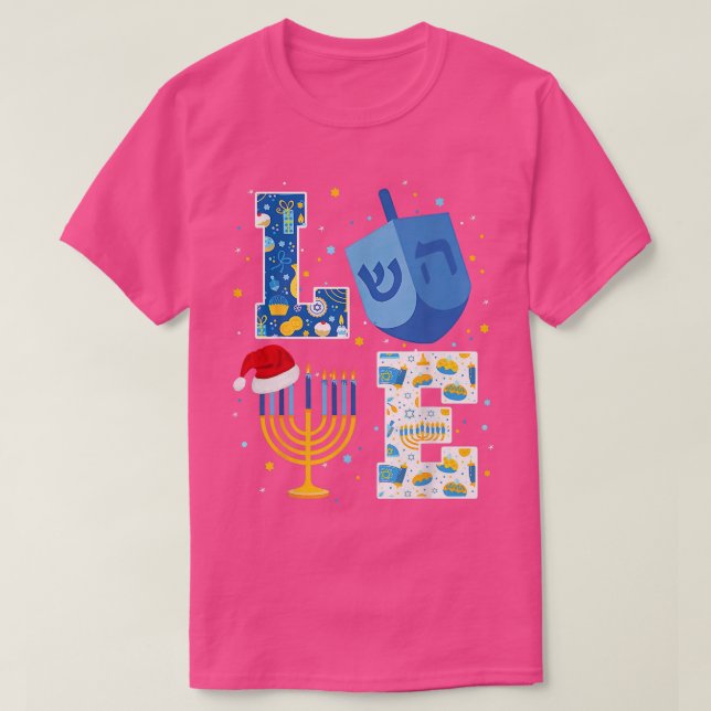 Kärlek Hanukkah Dekorations Dreidel Menorah Chanuk T Shirt (Design framsida)