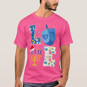 Kärlek Hanukkah Dekorations Dreidel Menorah Chanuk T Shirt