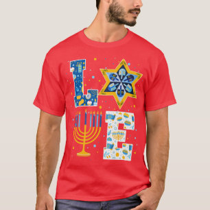 KÄRLEK Hanukkah Dekorations Dreidel Menorah Pajama T Shirt