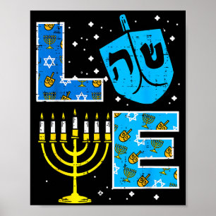 Kärlek Hanukkah Dreidel Menorah Judisk Chanukah Mä Poster