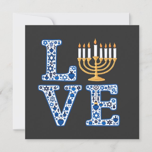 Kärlek Hanukkah Jewish Helgdag Menorah (Framsida)