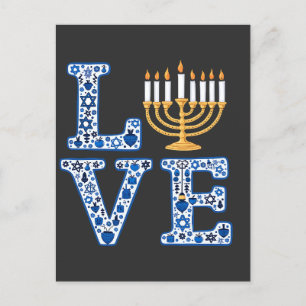 Kärlek Hanukkah Jewish Helgdag Menorah Inbjudan Vykort