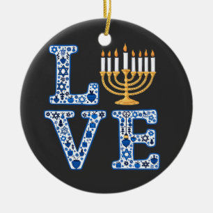 Kärlek Hanukkah Jewish Helgdag Menorah Julgransprydnad Keramik