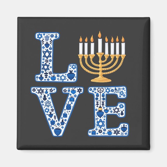 Kärlek Hanukkah Jewish Helgdag Menorah Magnet (Framsidan)