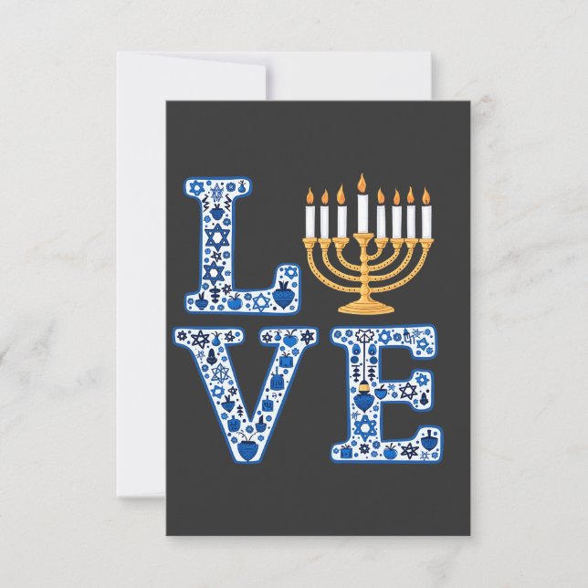 Kärlek Hanukkah Jewish Helgdag Menorah Tack Kort (Framsida)