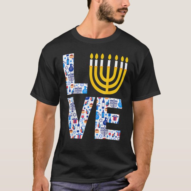 Kärlek Hanukkah Menorah Jewish Pajama För manar kv T Shirt (Framsida)