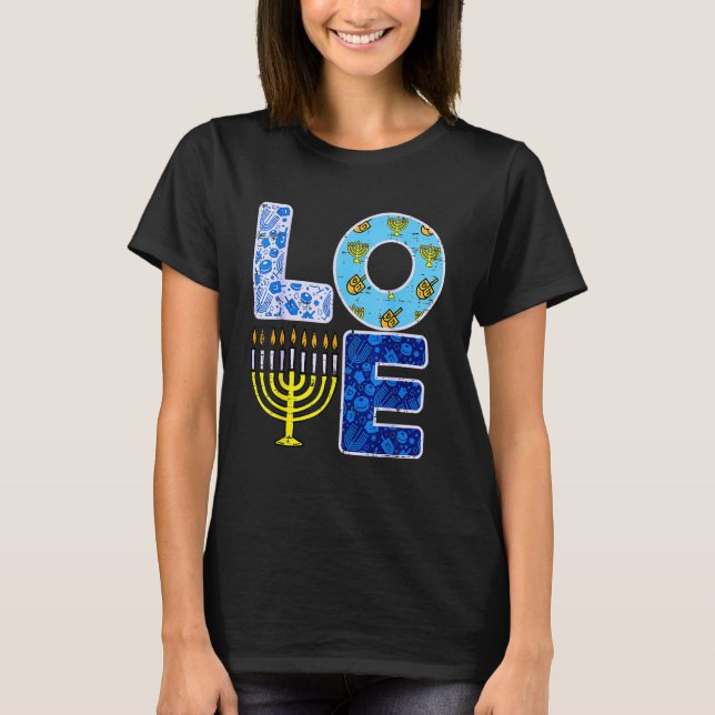 Kärlek Hanukkiah Menorah Jew Hanukah Chanukah Mana T Shirt (Framsida)