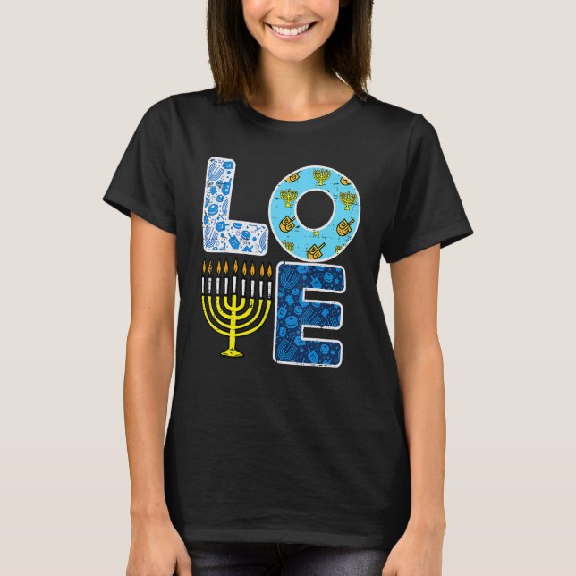 Kärlek Hanukkiah Menorah Jew Hanukah Chanukah Mana T Shirt (Framsida)