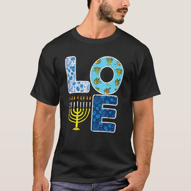 Kärlek Hanukkiah Menorah Jew Hanukah Chanukah Mana T Shirt (Framsida)