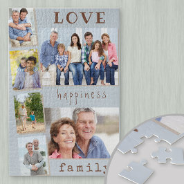 Kärlek Happity Family Blue Photo Strip Collage Pussel