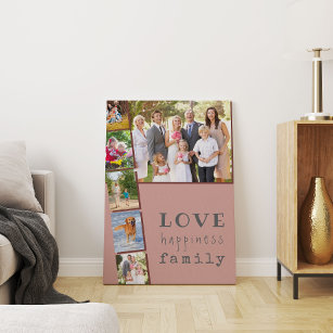 Kärlek Happity Family Rosa Maroon Photo Collage Canvastryck