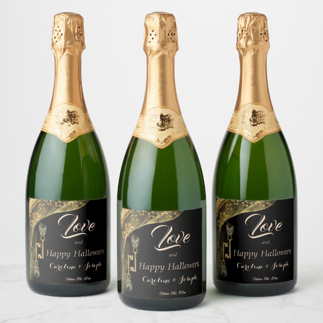 KÄRLEK & HAPPY HALLOWEEN ELEGANT GULD & DÖSKALLAR (Flaskor)